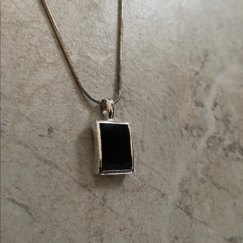 Onyx Rectangular Silver Encased Necklace - image 3